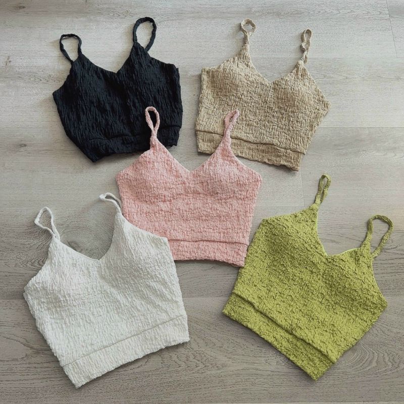 Áo croptop 2 dây vải xốp màu nhẹ nhàng