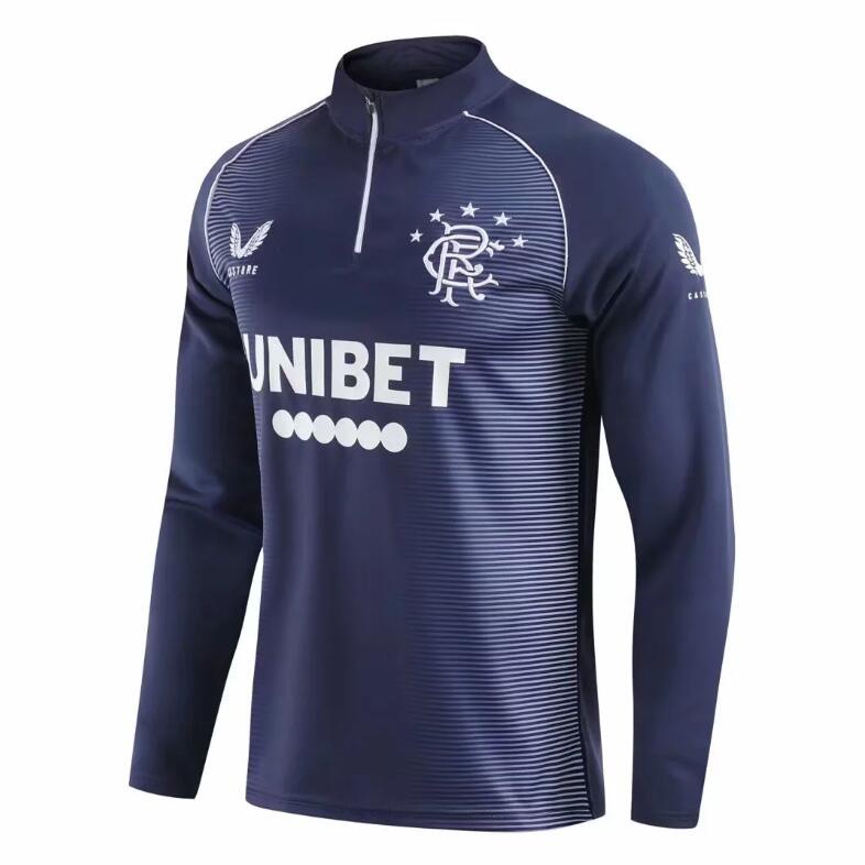 Áo Thun Bóng Đá Dây Kéo Nửa Người Màu Xanh Đậm 2021 2022 Glasgow Rangers 21/22