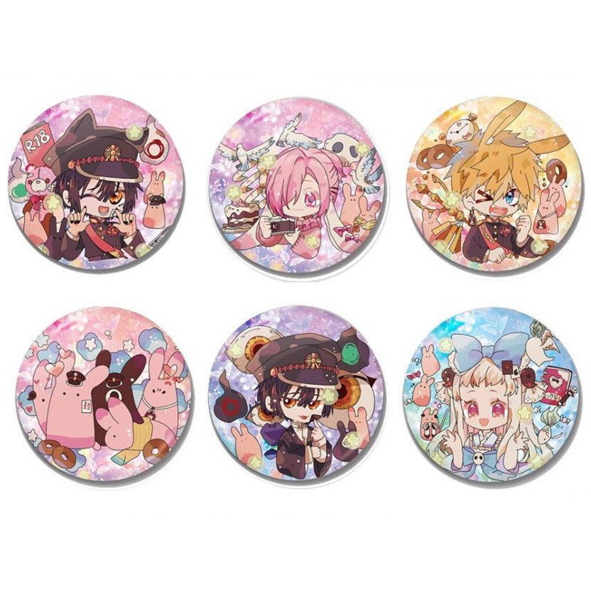 Huy hiệu in hình Jibaku Shounen Hanako-kun Ác Quỷ Trong Nhà Xí phụ kiện cài áo túi anime chibi dễ thương