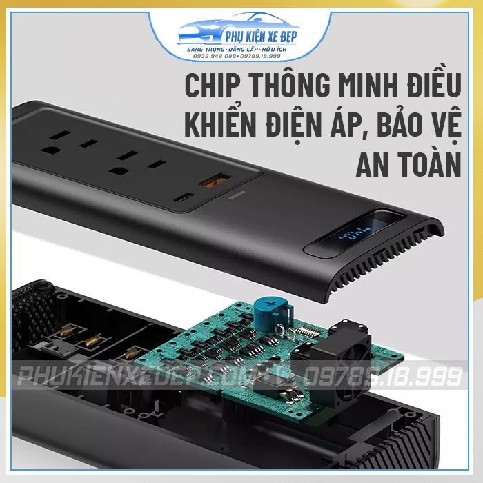 Bộ chuyển đổi nguồn điện 12V sang 110V CAO CẤP trên ô tô Baseus - Hàng chính hãng Bảo hành 01 năm