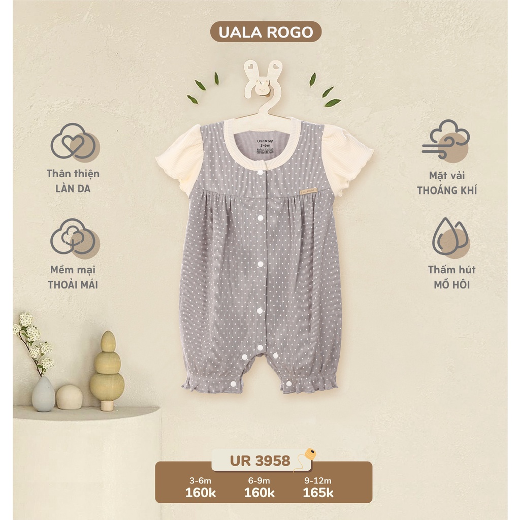 Bộ liền UALA &amp; ROGO 3958 body sơ sinh bé gái vải cotton thấm hút hè mỏng UALAROGO