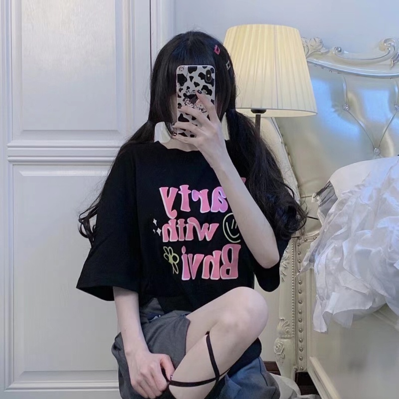 NRVP Áo Thun Cotton Tay Ngắn Cổ Tròn Màu Trơn Thời Trang Dành Cho Nữ