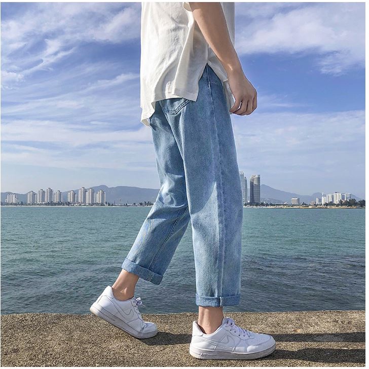Quần Jean BAGGY nam ống suông rộng Hàn Quốc 2022 Xanh Sky