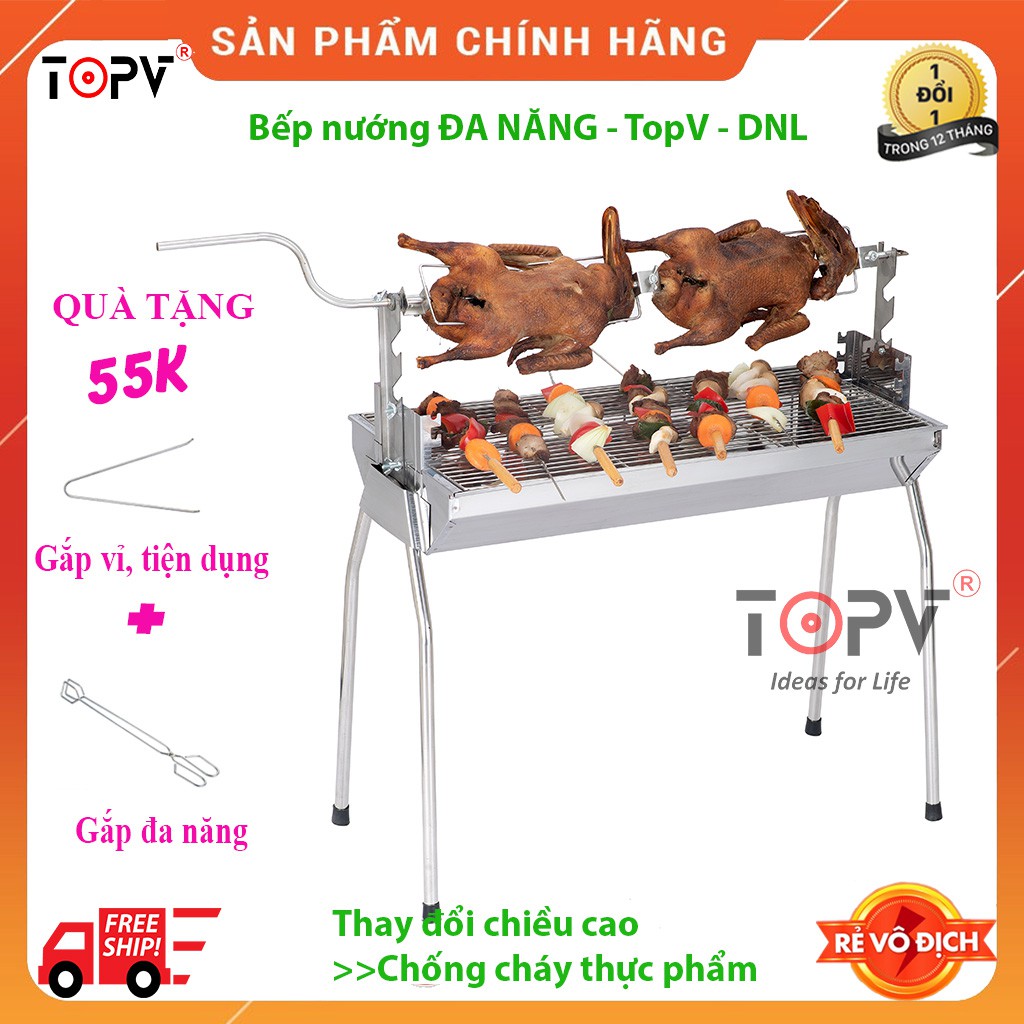 Bếp nướng than hoa đa năng TOPV  2 in 1,bếp nướng than hoa không khói,nướng ngoài trời,lò nướng thịt bằng than,inox DNL