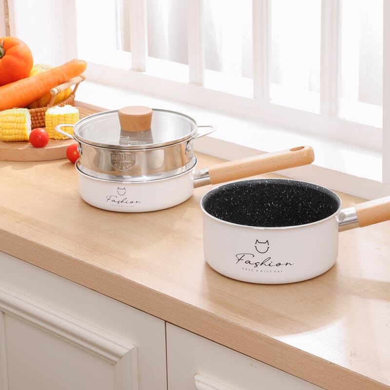 Bộ Nồi Chảo Ăn Dặm Cho Bé Kèm Xửng Hấp, Bộ Nồi Chảo Nấu Ăn Dặm Fashion 16cm Cho Bé Ăn Dặm Kèm Quà Tặng