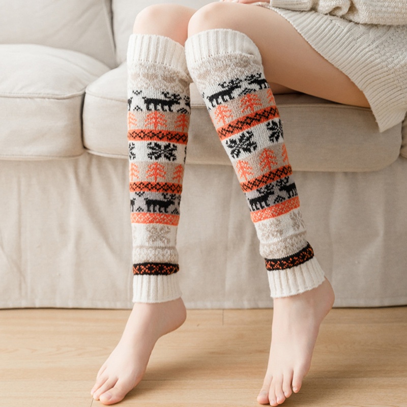 Đôi Tất Chân Len Giữ Ấm Họa Tiết Giáng Sinh Cho Nữ
