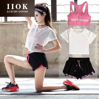 BỘ TẬP THỂ THAO , GYM, YOGA 3 chi tiết (quần đùi 2 lớp kèm áo lưới)
