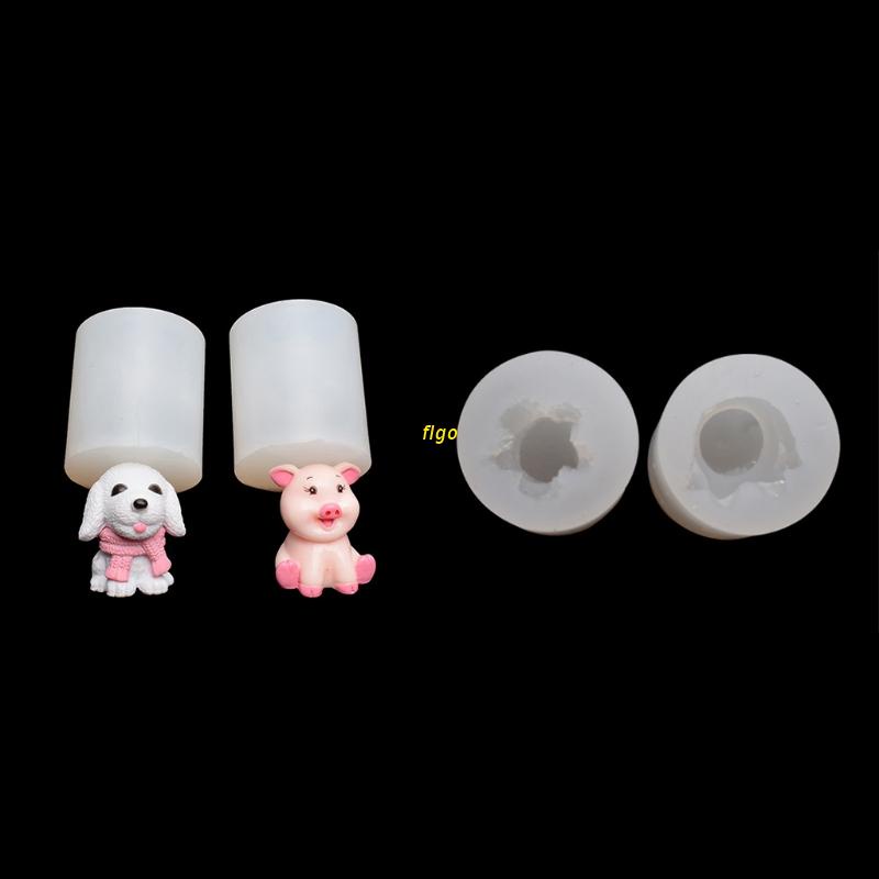 Bộ 2 khuôn silicone làm đồ thủ công hình chú chó/lợn 3D mini dễ thương<br>