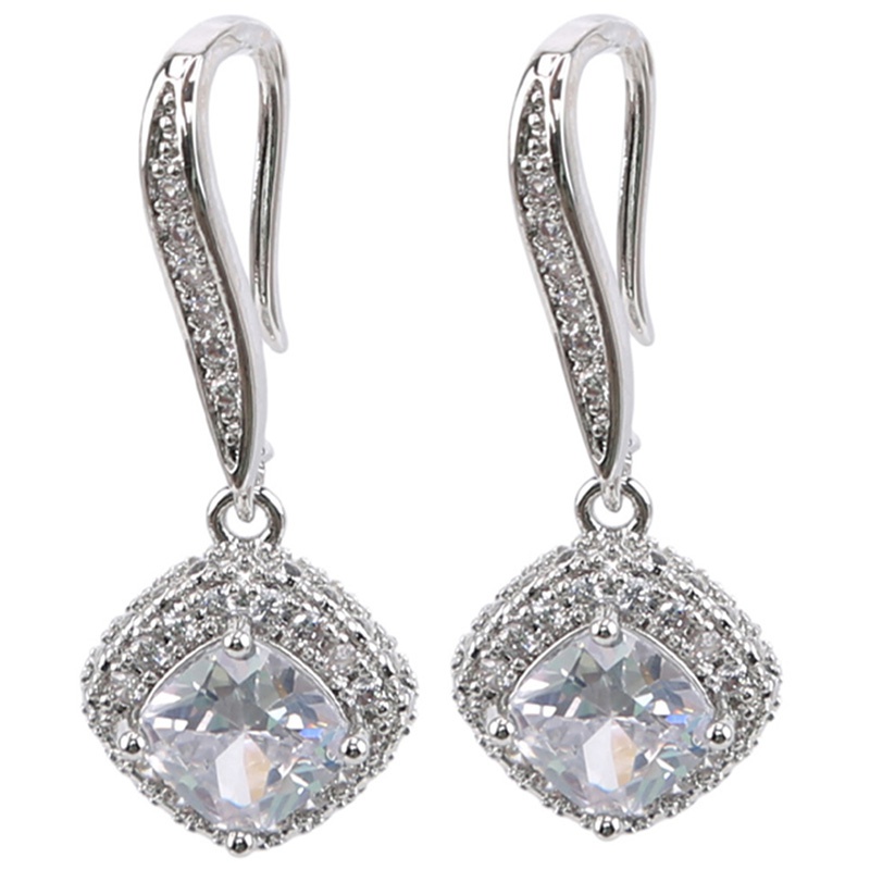 Khuyên Tai Hình Vuông Đính Đá Zircon Sang Trọng Cho Nữ