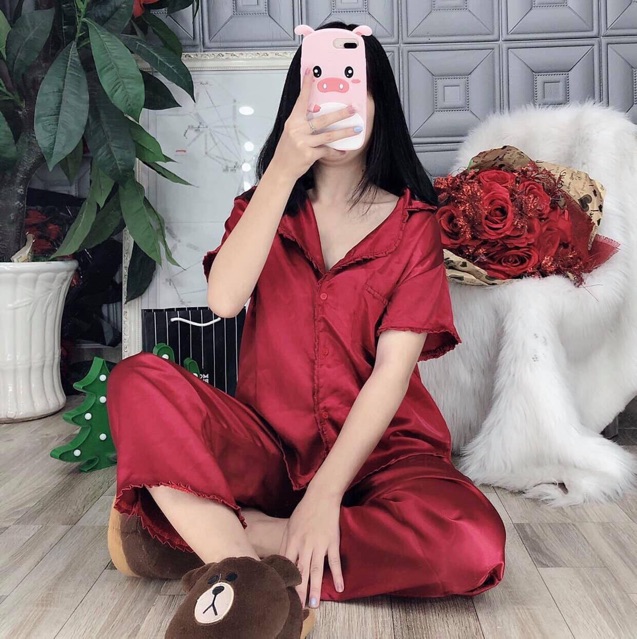 [MÀU MỚI] ĐỒ BỘ PIJAMA LỤA VIỀN BÈO - TAY NGẮN QUẦN DÀI | BigBuy360 - bigbuy360.vn