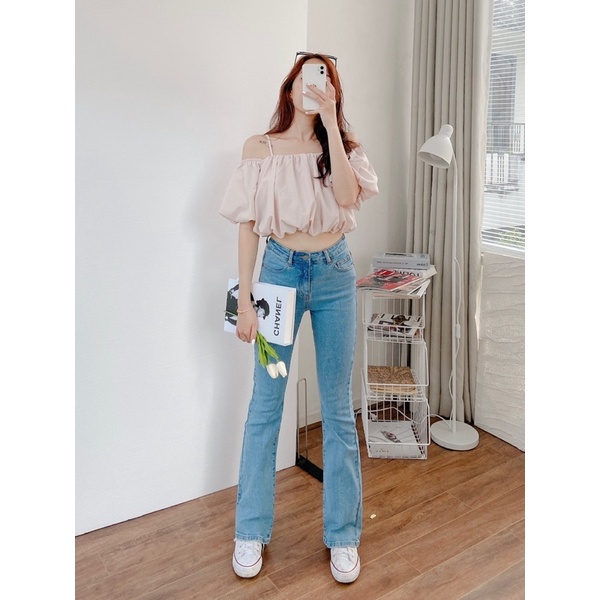 Áo croptop hai dây tay bí form ngắn chất cao cấp MIEU - JJN11