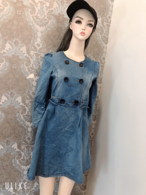Đầm jean tay dài dáng xoè