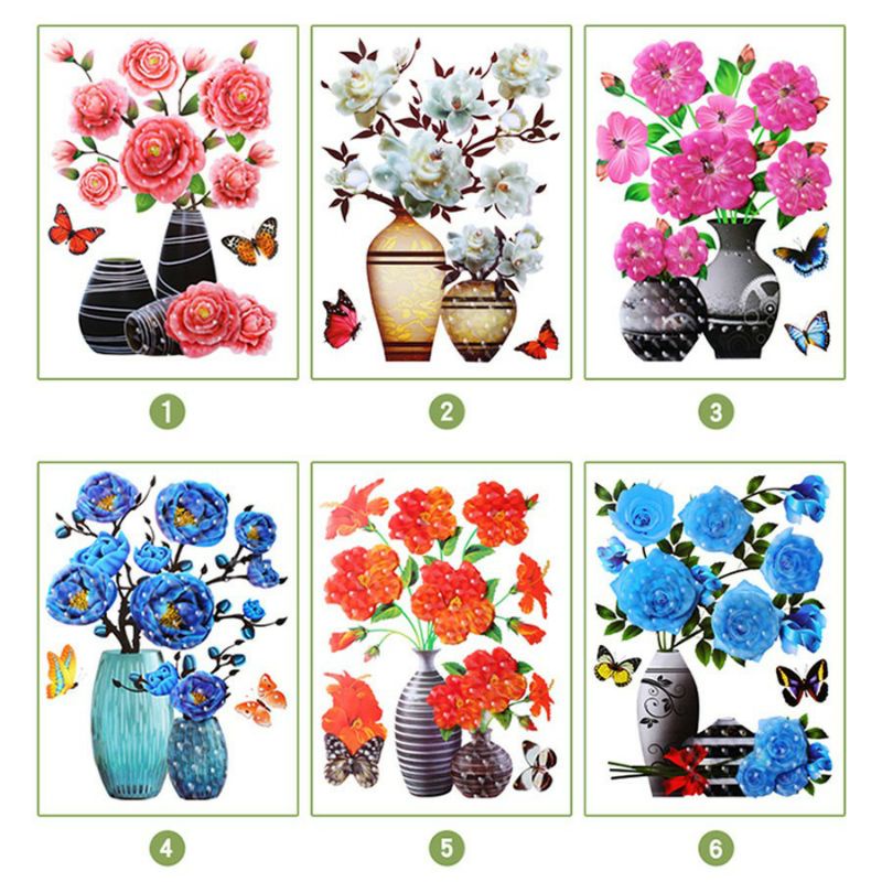 Decal bình hoa 3d dán tường trang trí phòng khách,phòng ngủ,phòng bếp