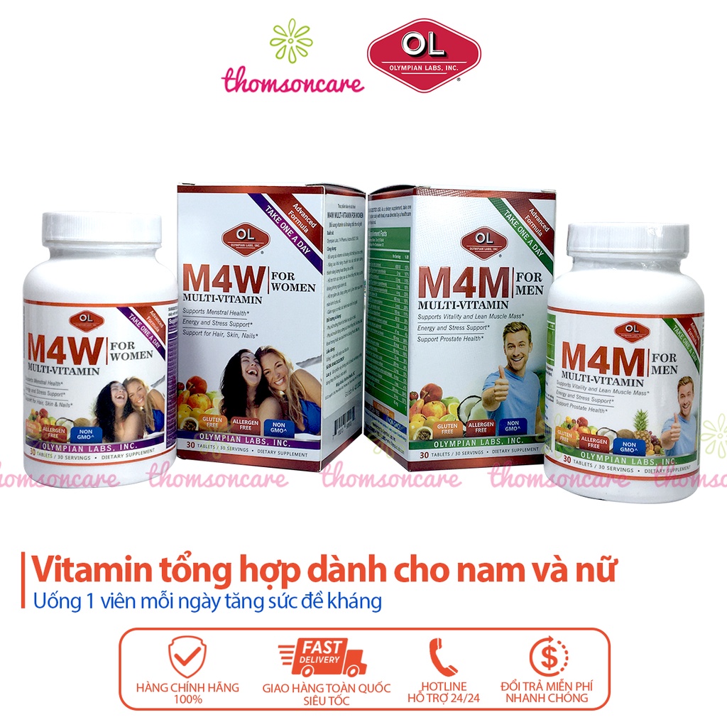 Bổ Sung Vitamin Cho Nam Nữ Olympian Labs M4W Multi Vitamin For Women - M4M Multi Vitamin For Men Hộp 30v