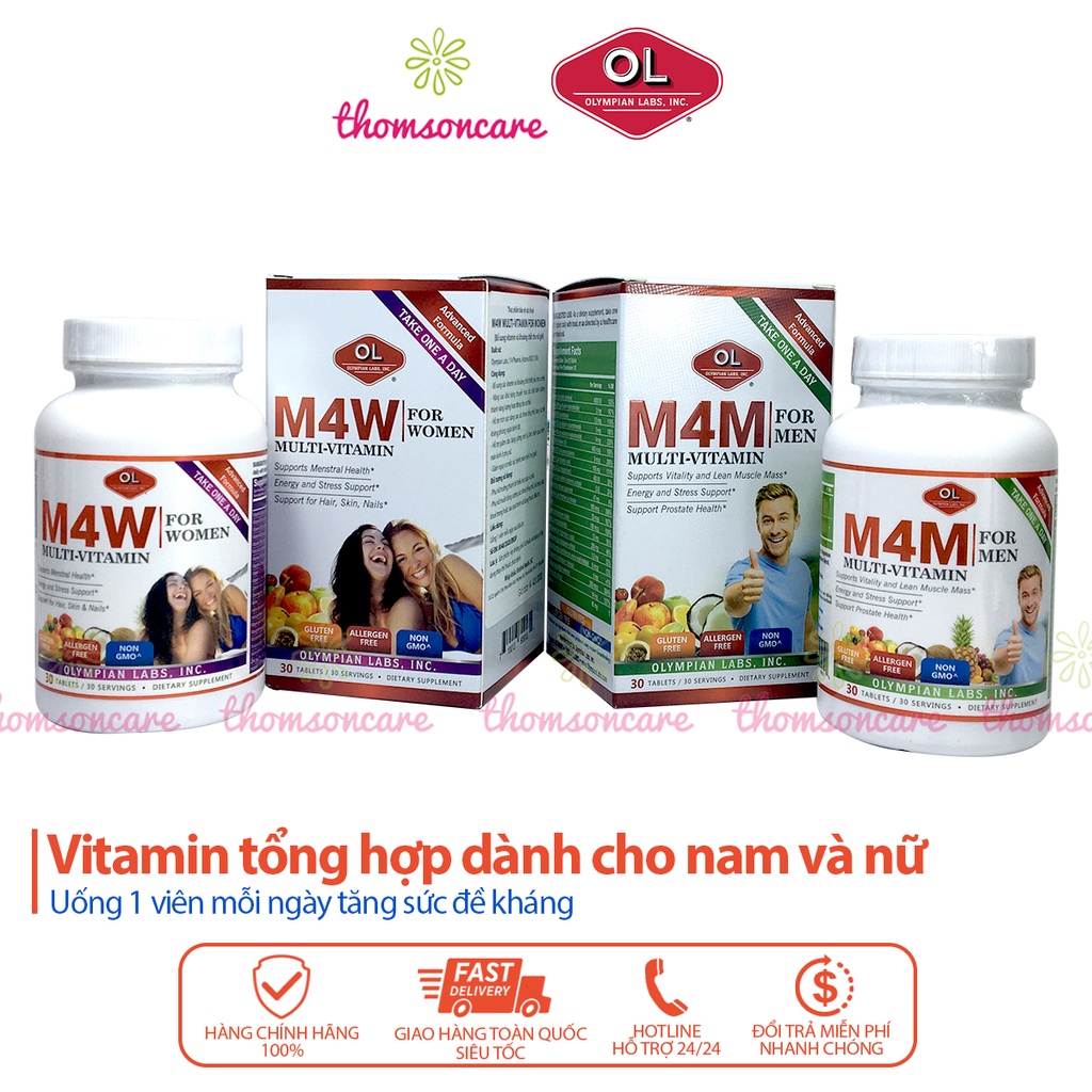 Bổ Sung Vitamin Olympian Labs M4W M4M cho nam giới nữ giới, người già cao tuổi hộp 30 viên