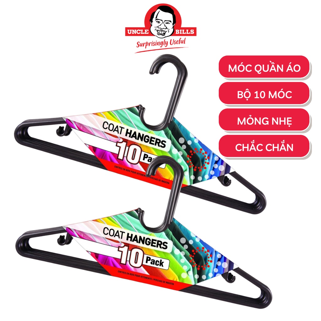 10 Móc treo quần áo Uncle Bills BL0114 chất liệu nhựa cao cấp cứng cáp, có rãnh để mắc dây áo, chống trượt