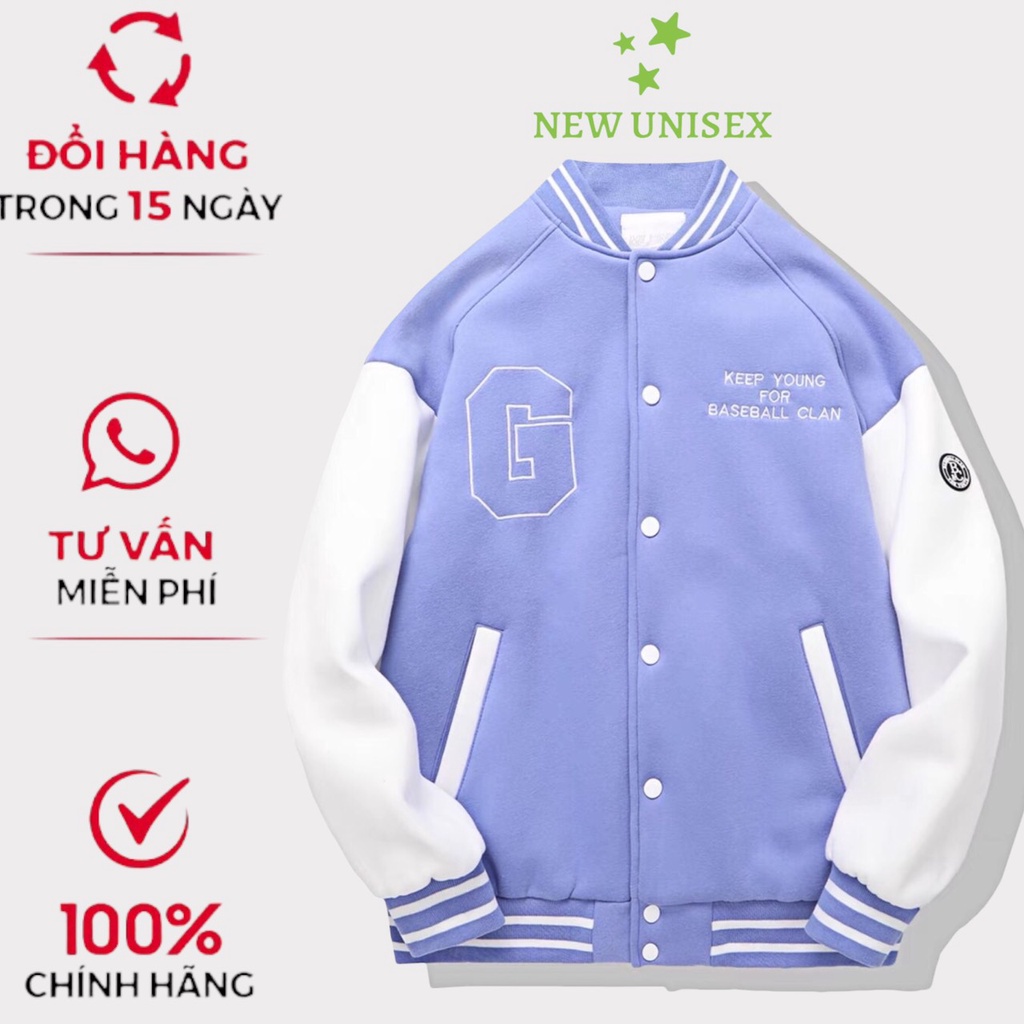 Áo Khoác Bomber Nam Nữ Nỉ Chữ G Phối Tay Trắng Hot Trend