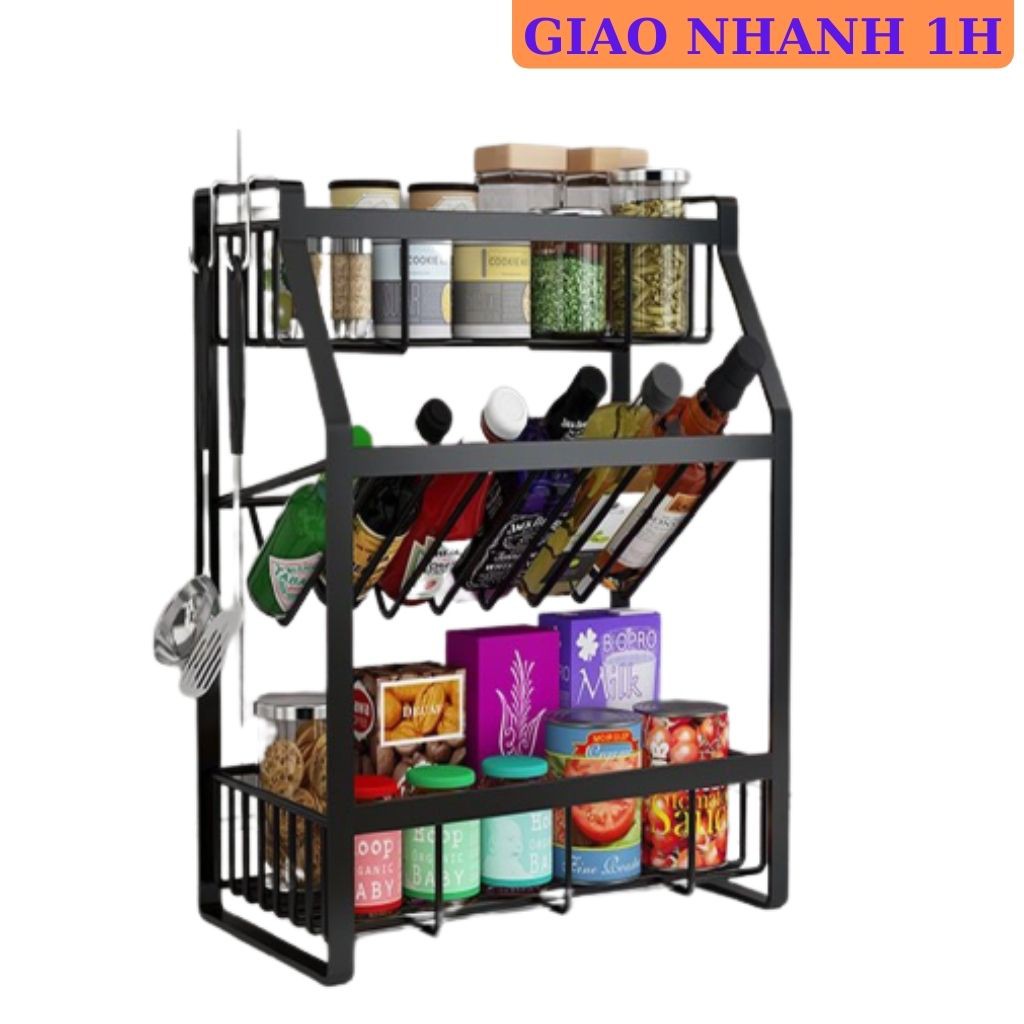 Kệ nhà bếp, Kệ gia vị nhà bếp 3,4 tầng 1 ngăn chéo Thép Carbon sơn tĩnh điện chắc chắn bền đẹp hàng cao cấp