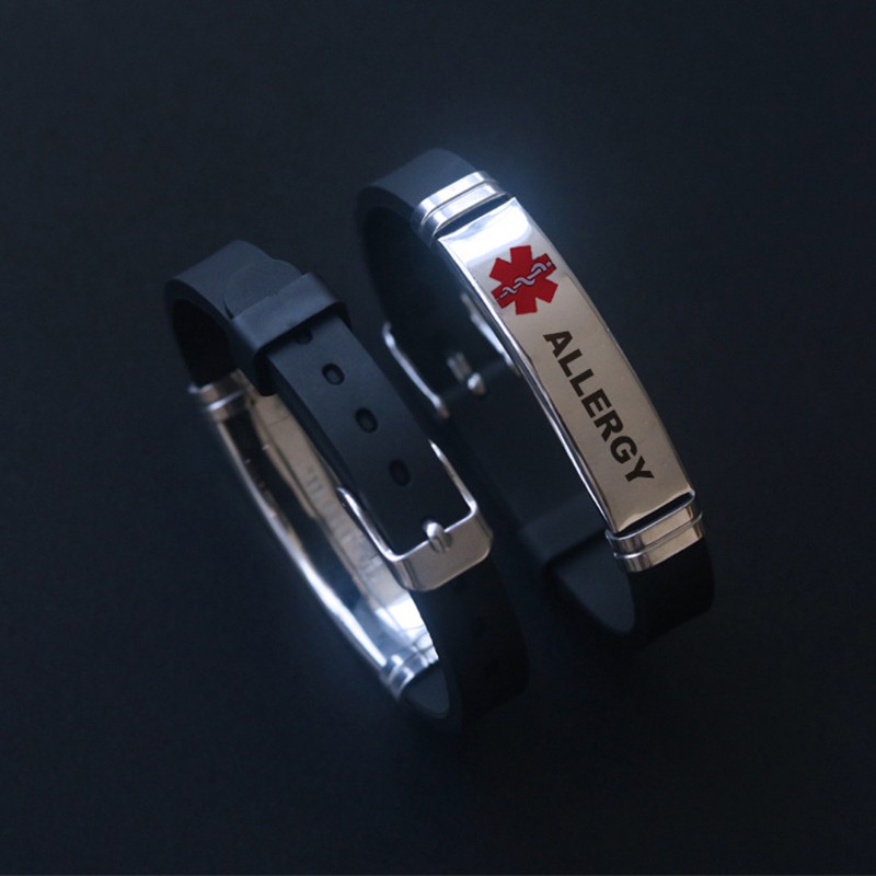 INF Stylish Red Medical- Alert ID Bracelet Emergency First Aid Adjustable Type 1 Diabetes Silicone Bangle Wristband Unisex