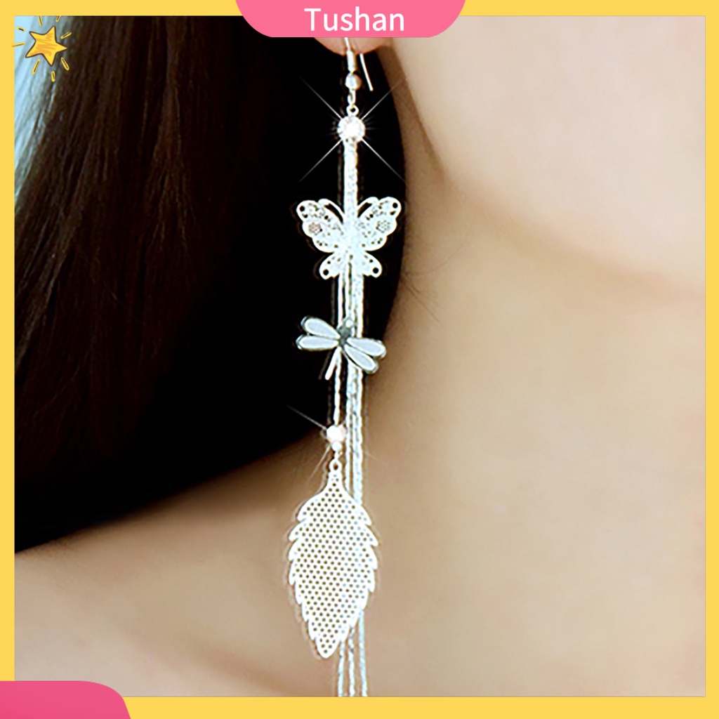 Hoa tai dạng tua rua dài hình bươm bướm đính đá xinh xắn