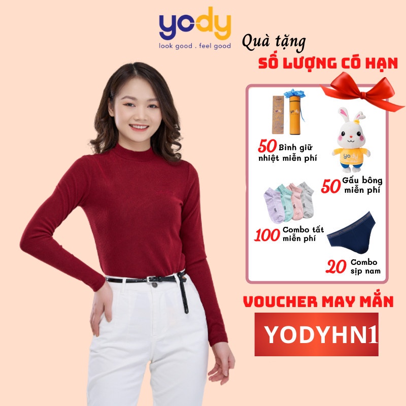 Áo Thun Nữ YODY In Love Cổ 3 Phân, Áo Thu Đông Nhung Tăm Dài Tay Nữ Dáng Ôm ATN4462