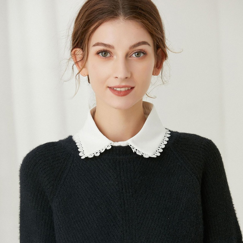 Han Lady Áo Sơ Mi Ren Hoa Rỗng Màu Trơn Có Thể Tháo Rời Cho Nữ