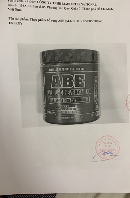 ABE PRE-WORKOUT APPLIED NUTRITION (KHÔNG VÓN) - THỰC PHẨM GIÚP TẬP TRUNG, NÂNG CAO HIỆU SUẤT TẬP LUYỆN