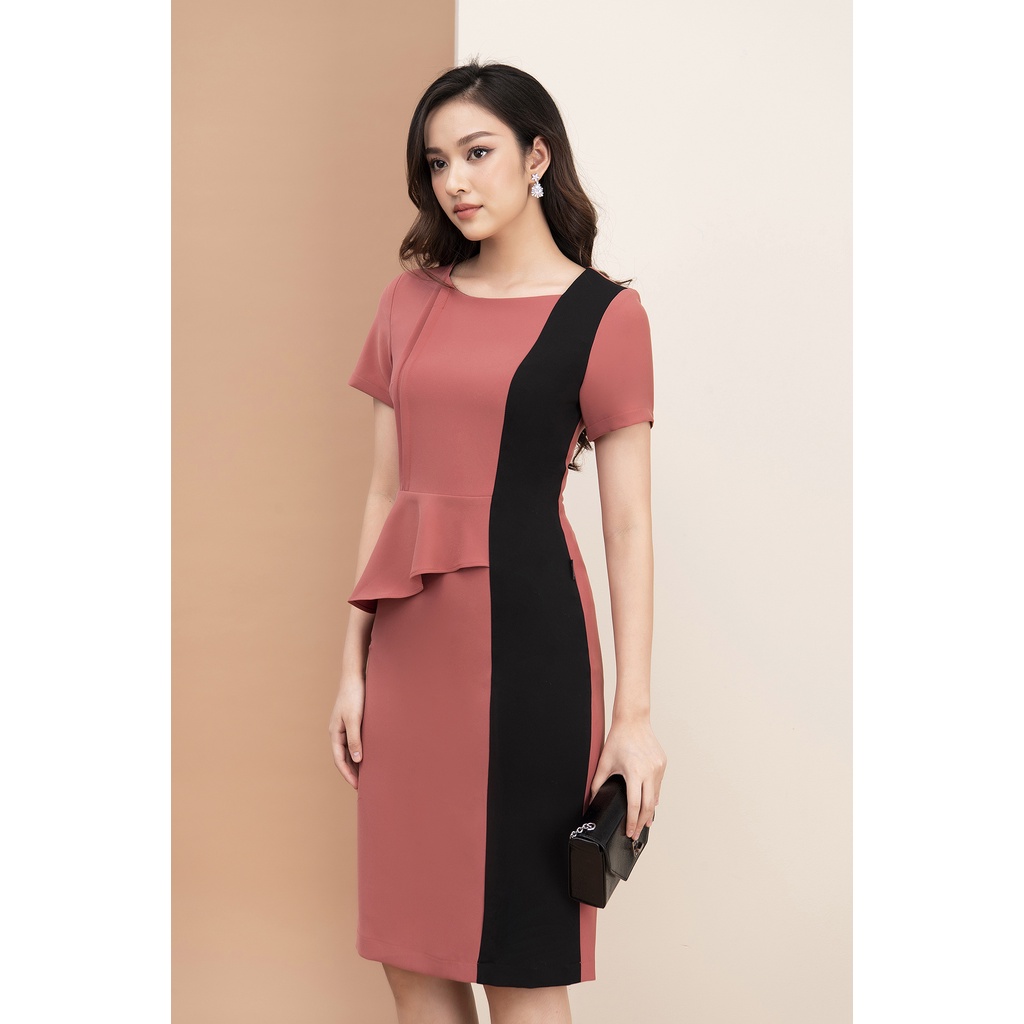 Đầm Công Sở Dáng Ôm A Luperi Phối tà che bụng dài qua gối tôn dáng cao cho nàng đi làm đi chơi dự tiệc LFV3219