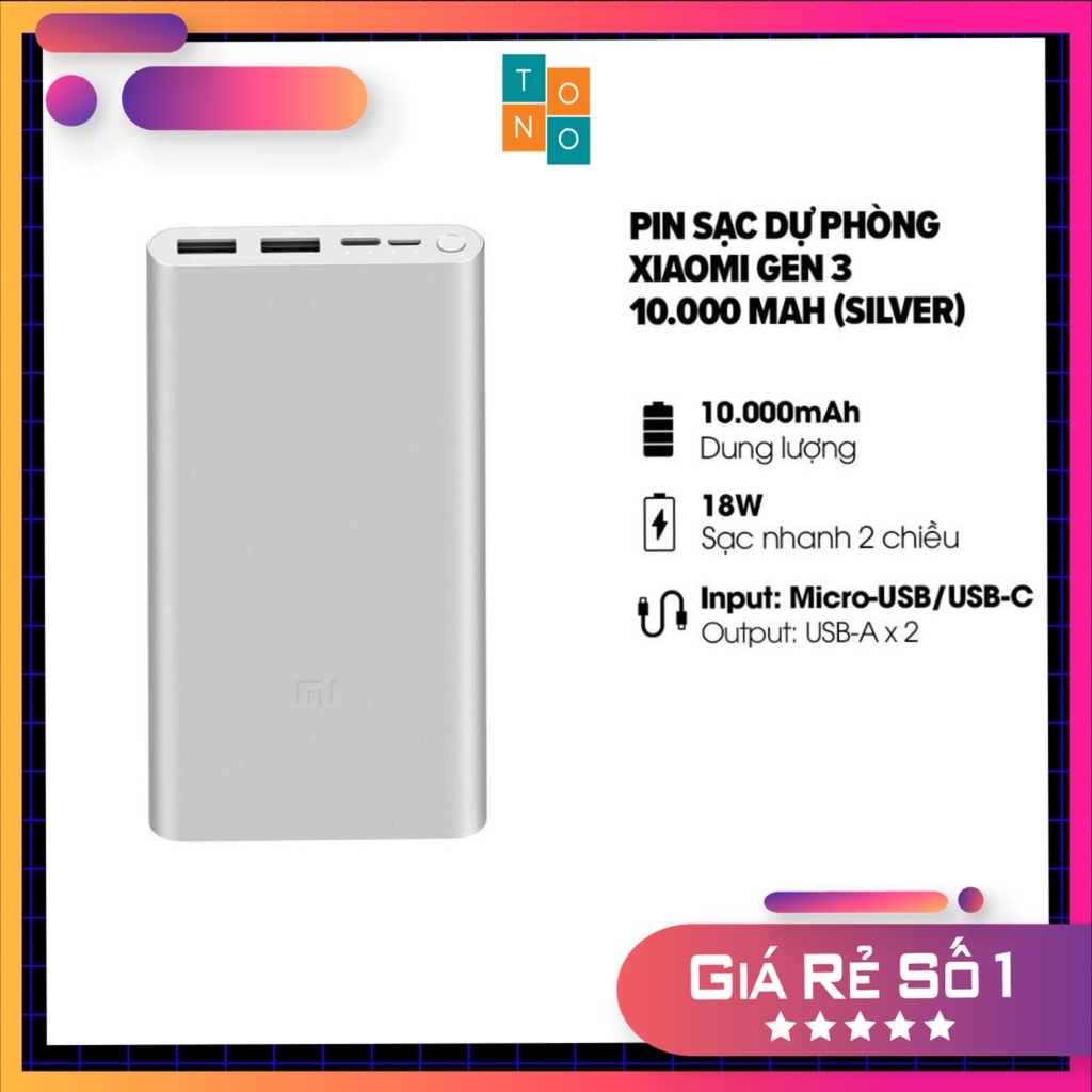Sạc Dự Phòng | Sạc Dự Phòng Xiaomi Gen 3 Type C 10000mah | Sạc Nhanh Qc 3.0 | Tích Hợp Sạc Nhanh 2 Đầu Cùng Lúc