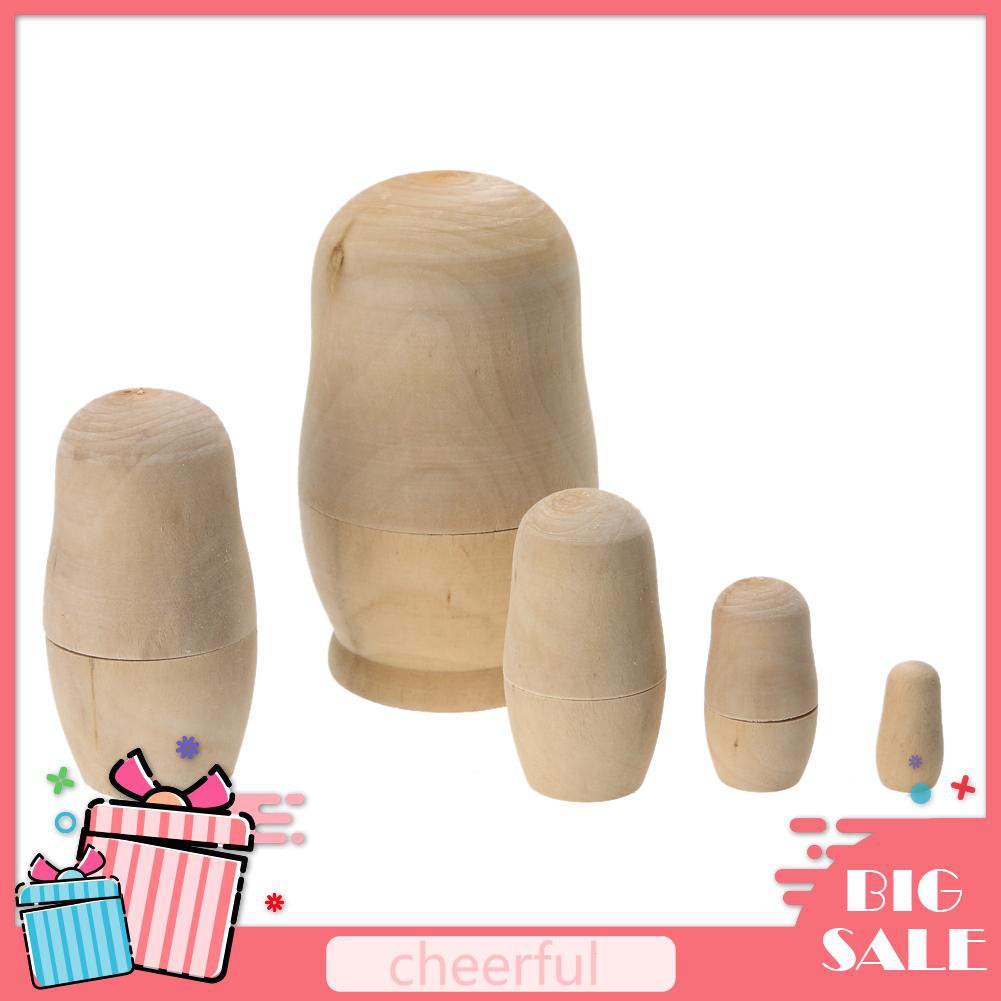 Bộ 5 Búp Bê Nga Matryoshka Bằng Gỗ Chưa Sơn