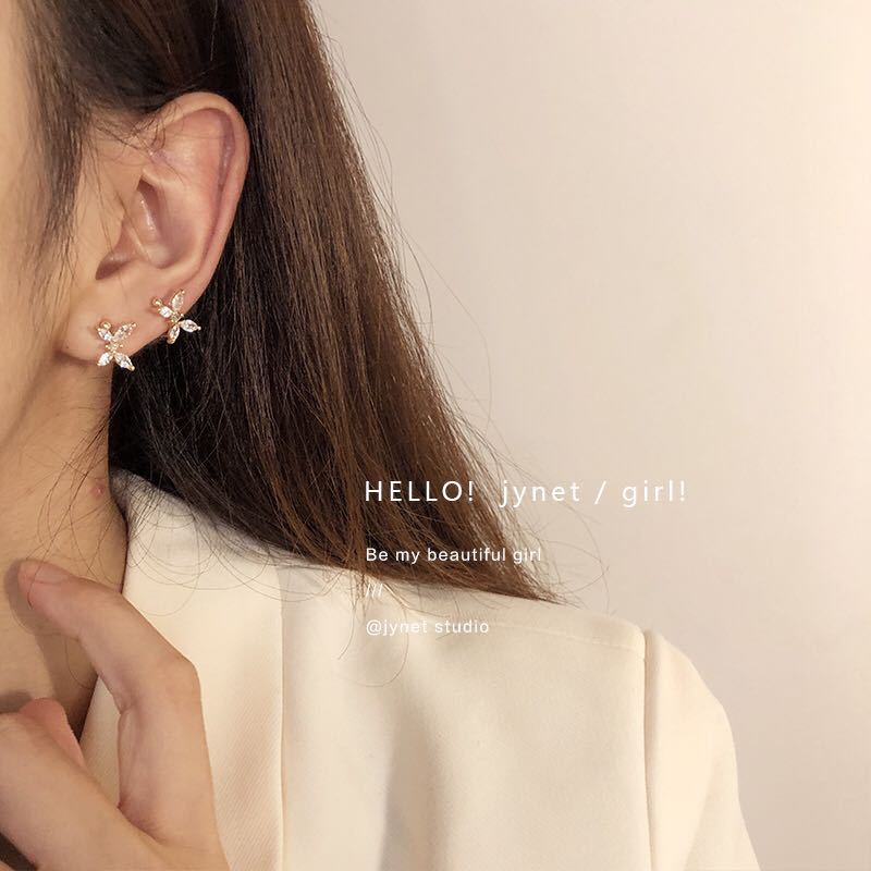 Khuyên Kẹp Vành Tai Hình Hoa/Bướm Đính Đá Zircon Phong Cách Nhật Bản Cho Nữ