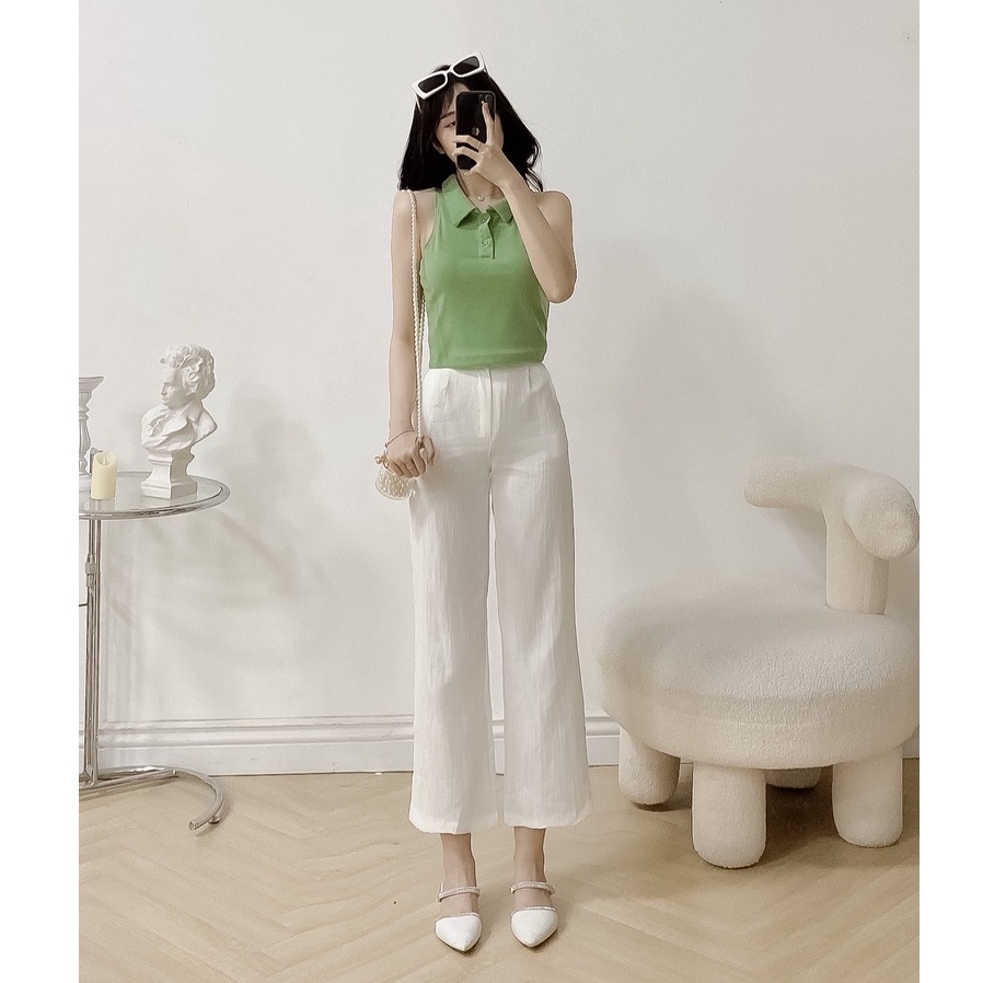 Áo ba lỗ thun tăm cổ polo LYRA, dáng croptop ôm xinh xắn-VSYAC0126