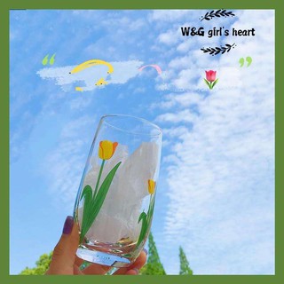 W&G Simple glass tulip retro fresh 300ml large capacity milk juice breakfast cold drink cup water cup