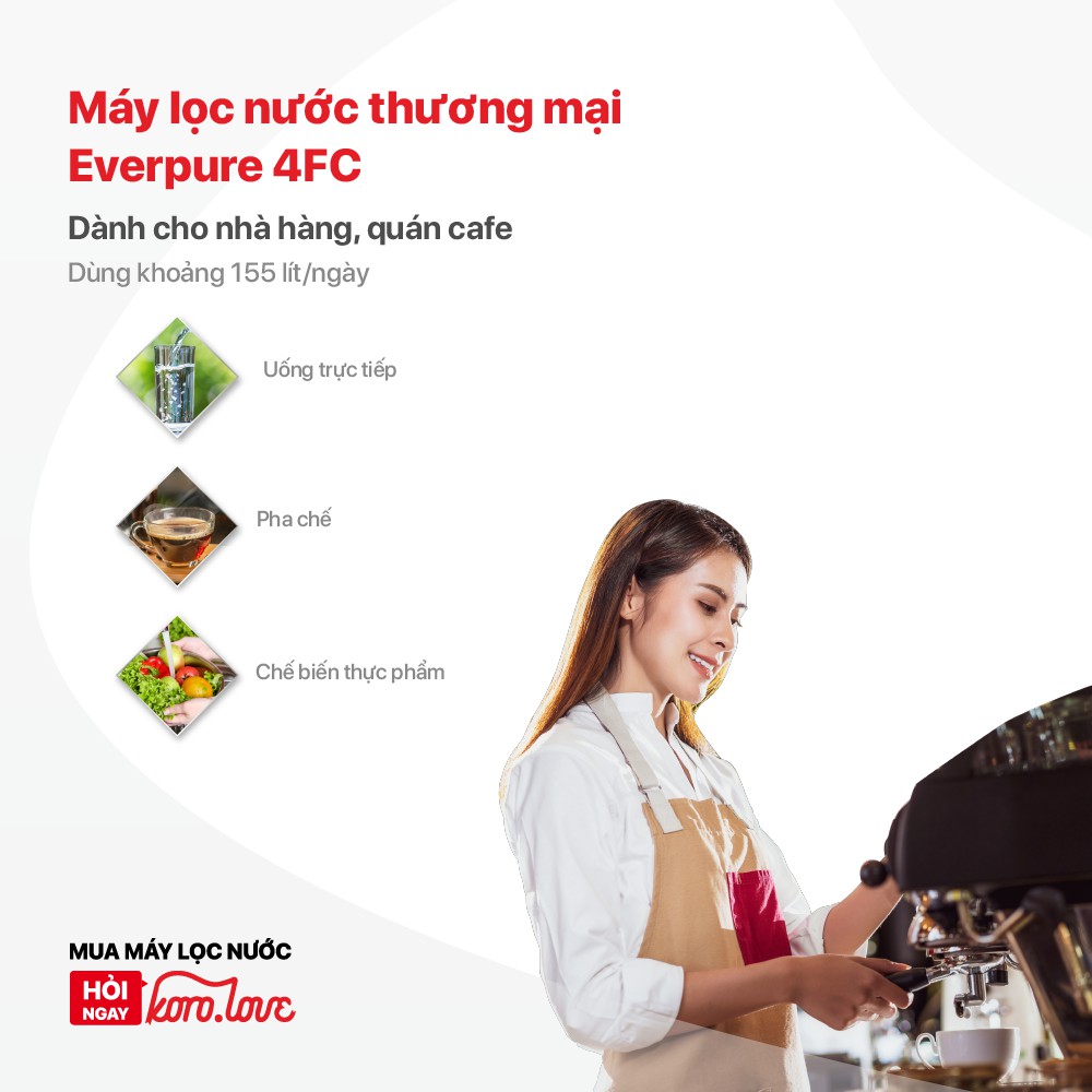 Máy Lọc Nước thương mại Everpure 4FC + lọc thô + Đầu lọc QL1, kèm vòi Everpure chính hãng, sản xuất tại Mỹ