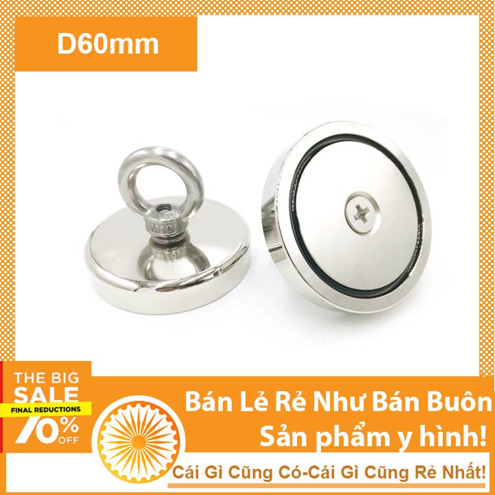 Nam châm cứu hộ D60mm vớt đồ dưới sông lực hút 160kg