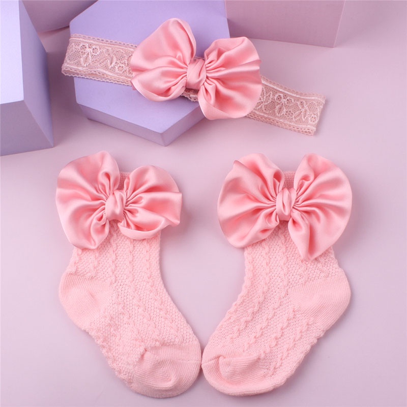 Set Băng Đô + Vớ Cotton Đính Nơ Xinh Xắn Cho Bé Gái