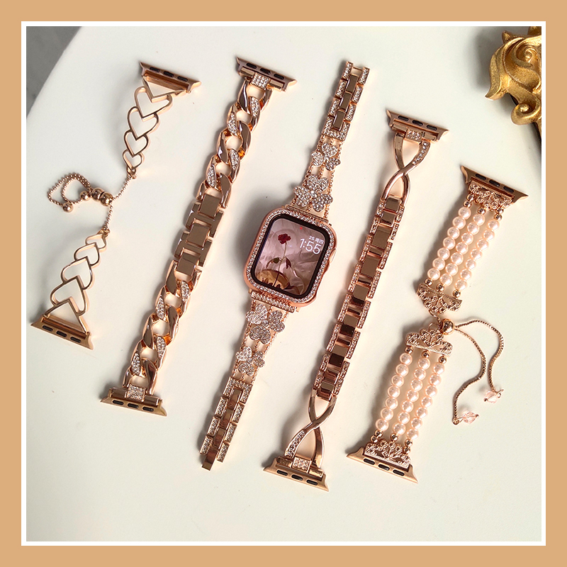 Dây Đeo Inox Đính Đá Cho Đồng Hồ Thông Minh apple watch 7th se 6 5 4 3rd 38 / 40 42 / 44
