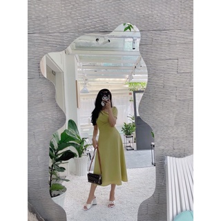 Đầm body xanh cổ xéo