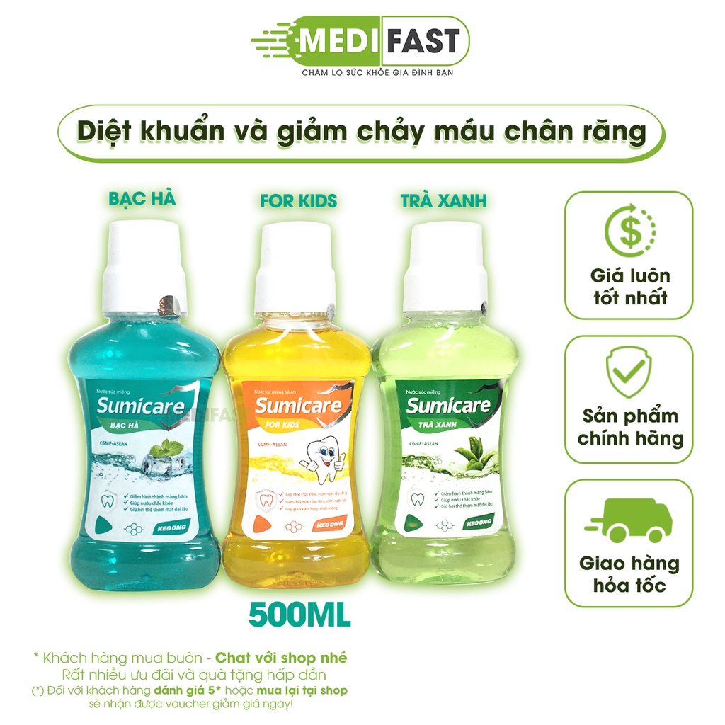 Nước súc miệng dành cho trẻ em và người lớn - Ngăn ngừa sâu răng Sumicare - Chai 500ml