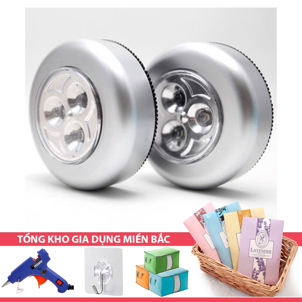 Đèn Led Dán Tường 3 Bóng - Gắn Tủ Quần Áo Phòng Ngủ, Tủ Bếp (Bạc) - Dùng Pin AAA