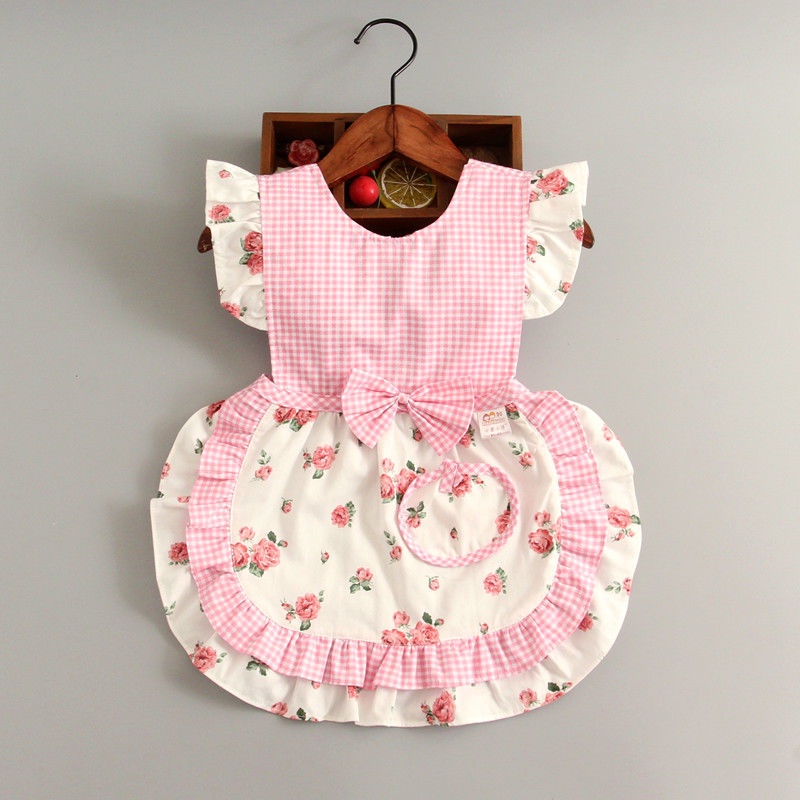 * Khencen yogum cho B * Tạp Dề Công Chúa Bằng Cotton Nguyên Chất Không Tay Chống Nước Chống Dầu Phong Cách Xuân Hè cho bé Ăn