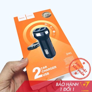[2 cổng sạc]Tẩu cốc sạc xe hơi Hoco Z23 Z40 2 usb đèn led nhựa chống cháy ô tô đen trắng [hoco đà nẵng]