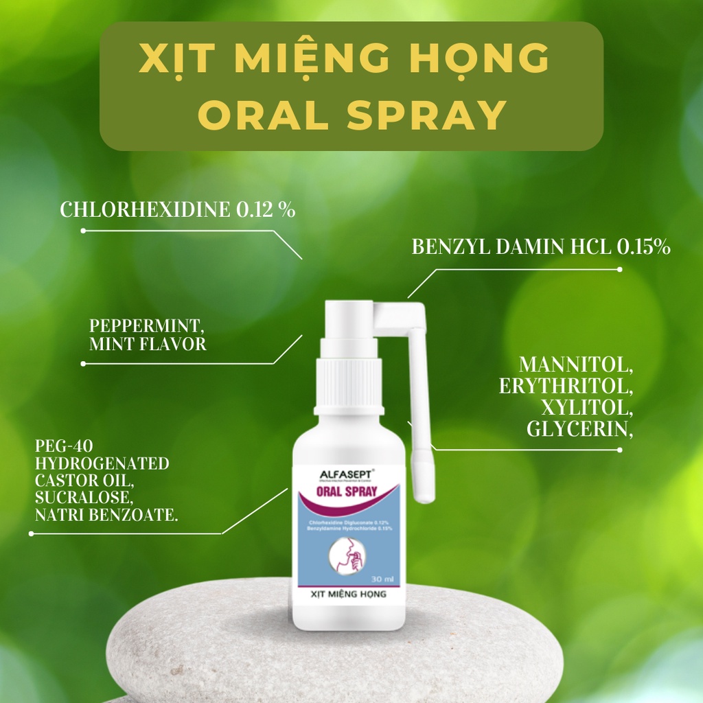 Xịt họng Alfasept Oral Spray 30ml - Giảm ho, giảm đau rát họng, viêm họng họng, viêm răng lợi