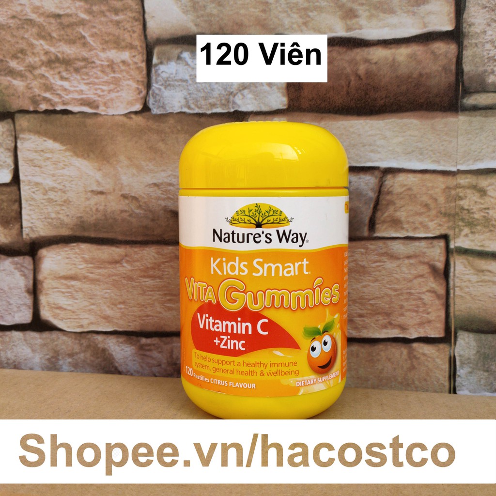 Kẹo dẻo nhai Nature's Way Kids Smart VITA Gummies Vitamin C + Zinc 60 viên 120 viên - Bổ Sung Vitamin C Và Kẽm Cho Bé