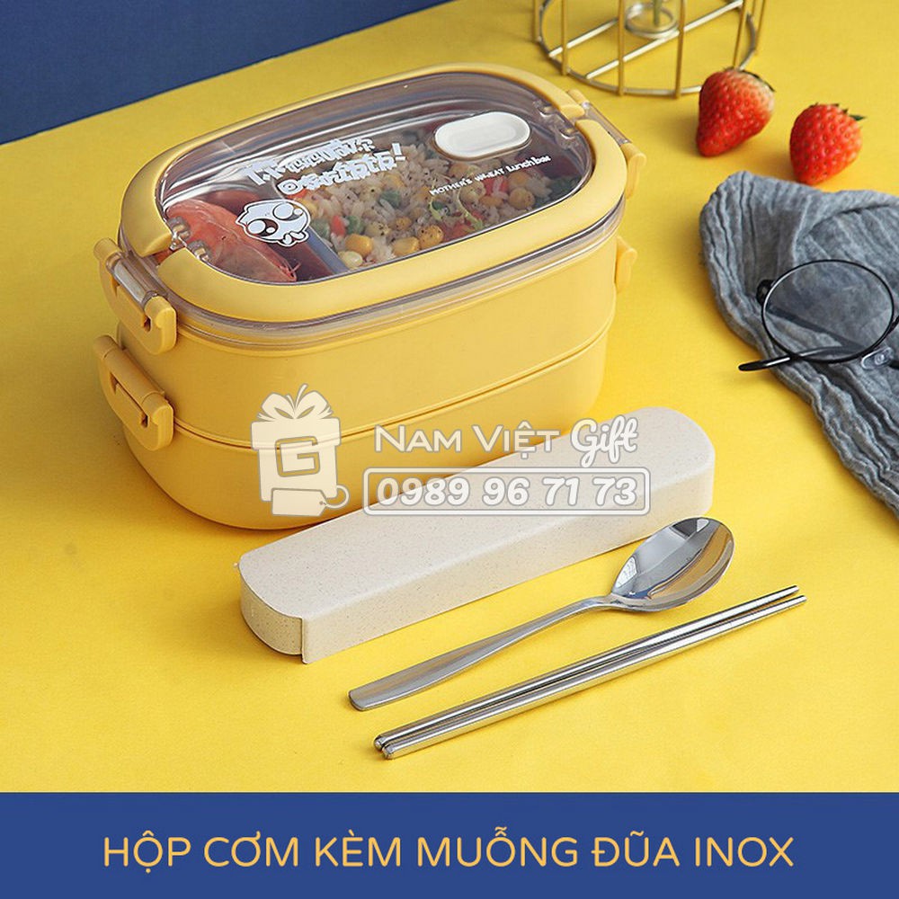 Hộp Cơm Giữ Nhiệt INOX304 Màu Sắc Hiện Đại Kèm Muỗng Đũa INOX