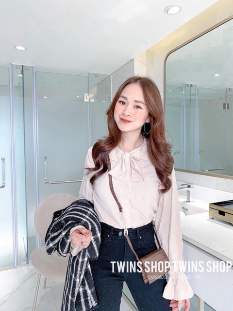 Áo Sơ mi Hàn cổ nơ chun tay