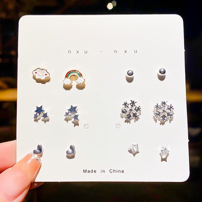 Bộ khuyên tai đính đá/ ngọc trai nhân tạo đơn giản ngọt ngào thời trang