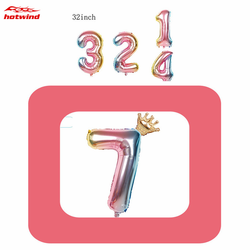 HW 32Inch Number Foil Balloon Crown Figure 0-9 Birthday Wedding Engagement Kids Birthday Party Decoration Ball Supplies