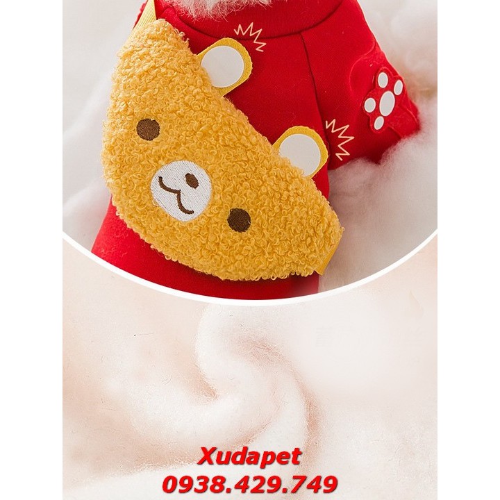 Áo Tết Cho Chó Mèo Kèm Túi Gấu Vàng May Mắn Đựng Lì Xì chất liệu vải thun co giãn cao cấp - Xudapet - SP000658