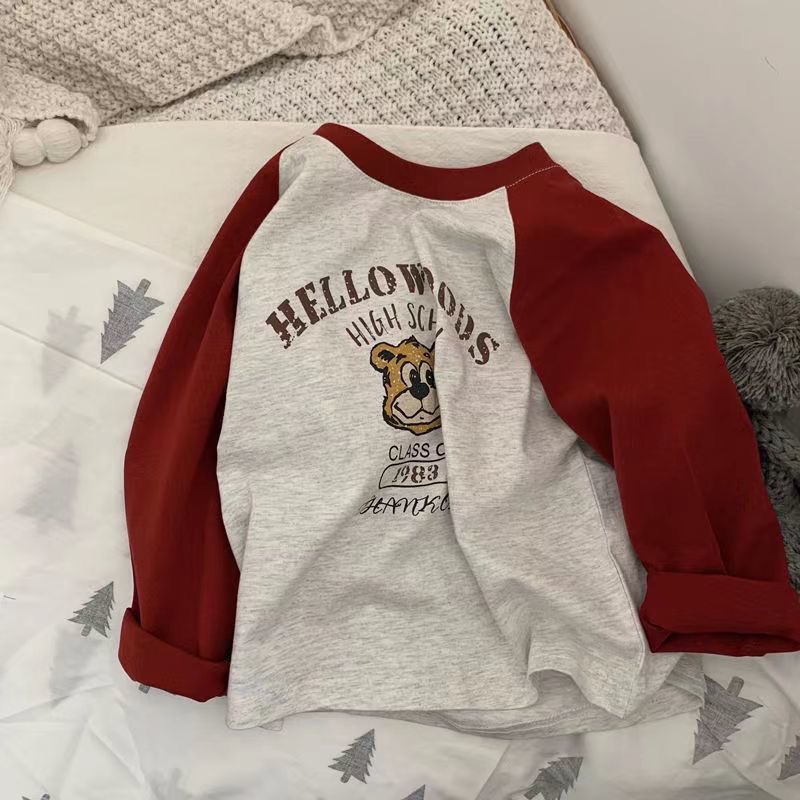 Áo thun MNGRL cotton dài tay cổ tròn in họa tiết hoạt hình thời trang thoải mái cho trẻ em
